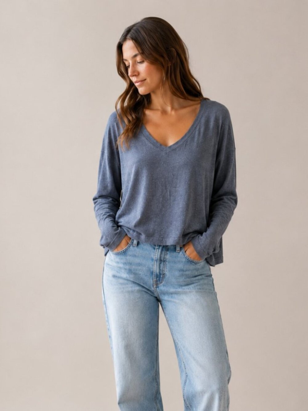 Standard James Perse Boxy V Neck Long Sleeve Shirt